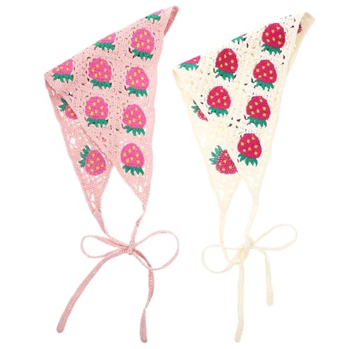 SOLUSTRE Pañuelos Cabeza Mujer de Algodón, 2 Piezas, Diseño de Crochet Elegante y Seguro, Accesorios para Pelo en Fiestas y Navidad