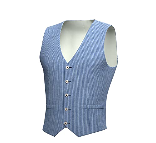 Gilet boutonné homme en coton lin rayé de costume de soirée formelle