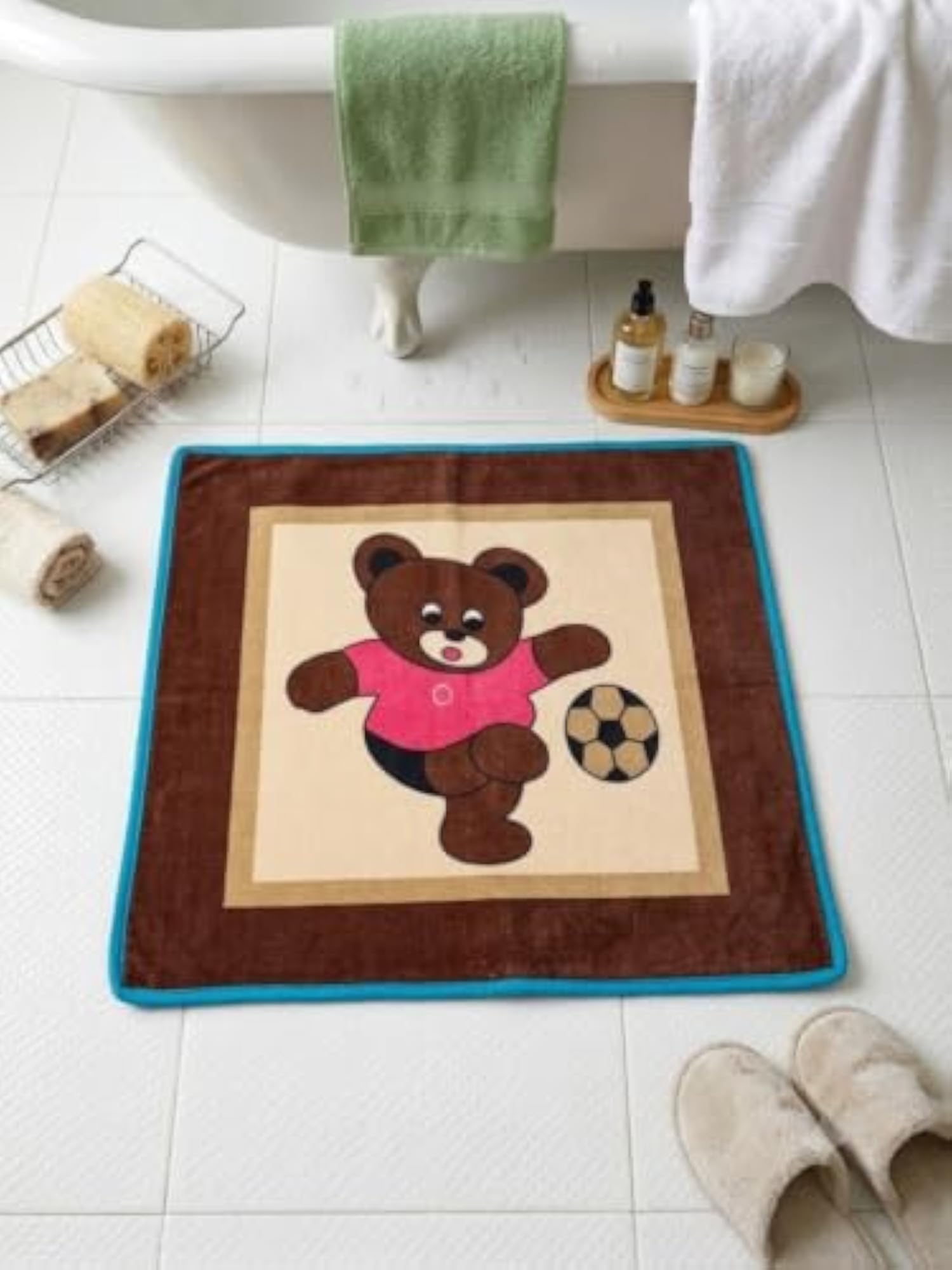 Soft Absorbent Hand-Tufted Wool Bath Mat for Bathroom