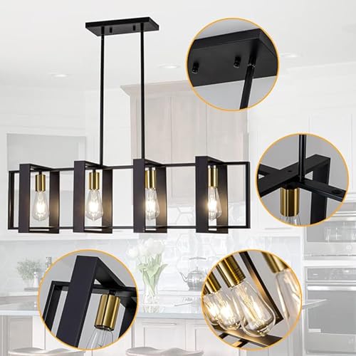 Lámpara colgante rústica rectangular E26 ajustable para techo de sala de estar 4