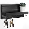 Decorative Key Holder for Wall with Shelf, Entryway Shelf with Hooks Holds Leashes, Jackets and Glasses – Sturdy Wood Keyholder Entrance Hanger with Mounting Hardware (Black)