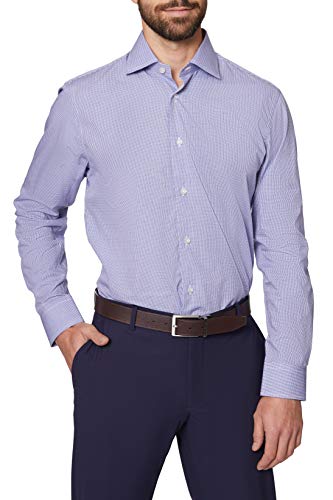 Hickey Freeman Men's Contemporary Fitted Long Dress Shirt, Navy Mini Check, 16