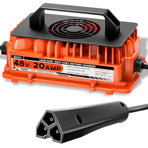 20 AMP 48 Volt Golf Cart Battery Charger for EZGO RXV & TXT 3-pin Triangular Plug 48V 20A 1250W Lead-Acid Battery Charger IP67 Waterproof
