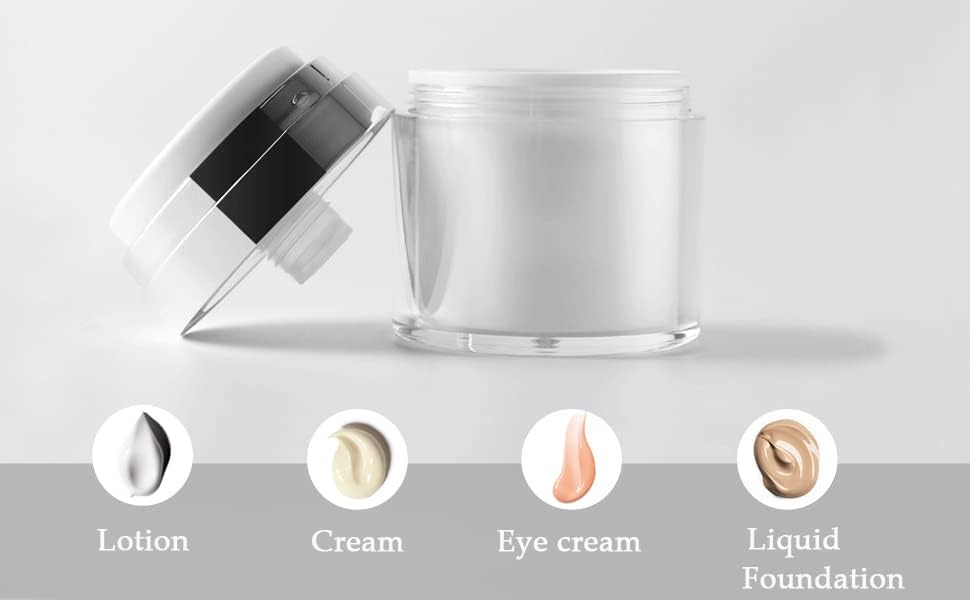 Lotion Face Cream Dispenser Airless Pump Jars Empty Acrylic Makeup Cosmetic Jar Containers with Pump Refillable Airless Travel Lotion Jar with Lid for Thick Moisturizer Skincare Cream