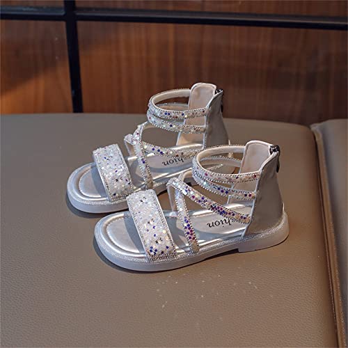 Child and Toddler Baby Girls Sandals Sequins High Top Sandals Lightweight Flat Shoes Summer (Silver, 3 Big Kids)4