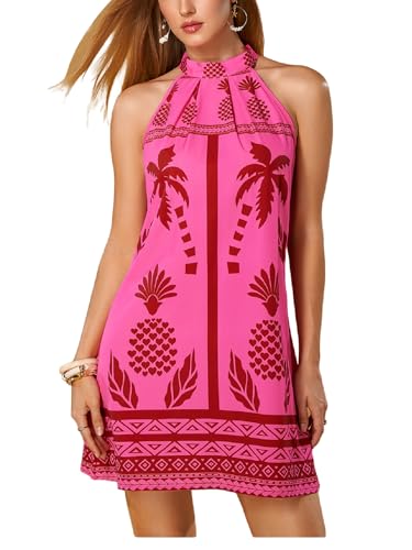 Image of Floerns Women's Sleeveless Floral Print Sundress Halter Neck A Line Short Dress