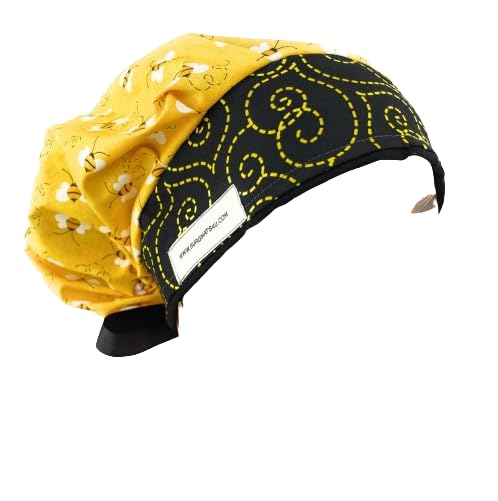 Bouffant Medical Scrub Cap - Happy Bees - Scrub Hat for Women & Men tie Back | Scrub Hats for Women, Nurses Hats | Dr. Hats