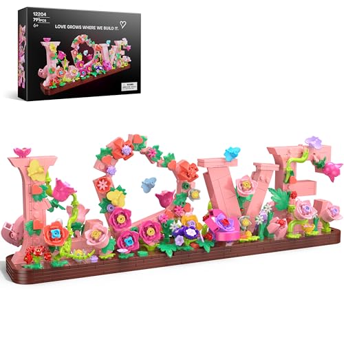 LOVE Building Blocks Set with Flowers 791 PCS Floral Letter Brick Art Home Decor DIY Romantic Display for Adults Gifts for Kids Birthday Engagement Mothers Day Valentines Day Her or Him
