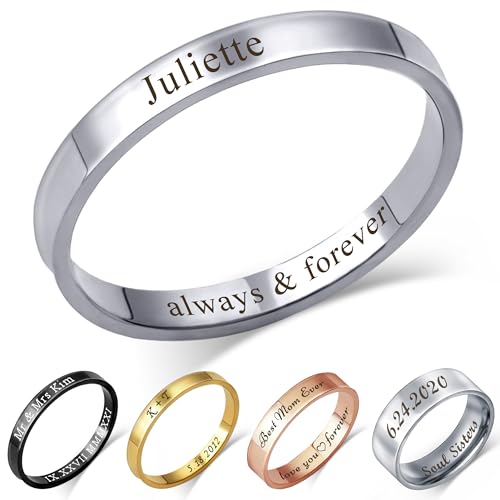 Anavia Personalized Name Date 2.5MM/4MM/7MM Stainless Steel Rings, Customized Message Dainty Plain...