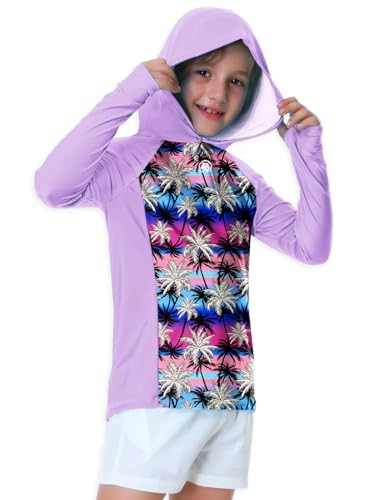 Image of AOBUTE Unisex Kids Long Sleeve Hoodie Rash Guard Boys UPF 50+ Swim Top with Thumb Hole 3-12 Years