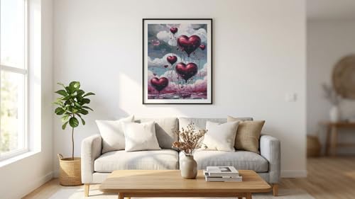 Image of MYBISYMQQ Romantic Heart Balloon Cross Stitch Kits for Adults Beginners - 11CT Stamped Love Heart Embroidery Kit, DIY Pre-Printed Needlepoint Patterns for Home Wall Art Decor, 15.7x11.8 Inches