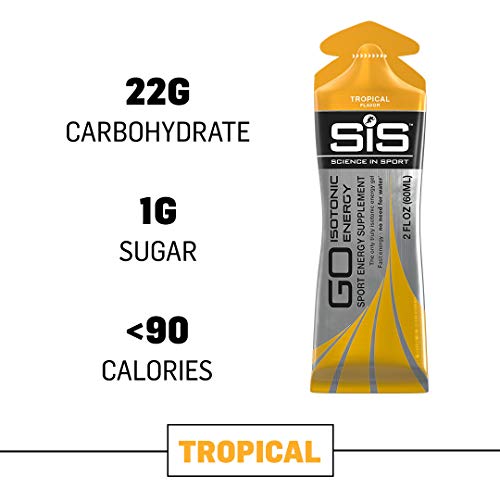 Image of Science in Sport Energy Gel Pack, SIS Isotonic Energy Gel, 22g Fast Acting Carbs, Performance & Endurance Gels, Tropical Flavor - 2 Fl Oz (Pack of 6)