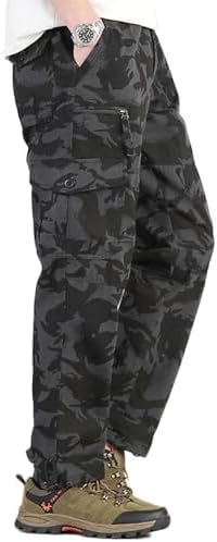 （08:30時点） [ANONIE] メンズ カーゴパンツ ワークパンツ ロングパンツ 迷彩長ズボン 作業着ズボン 軍パン ミリタリー ボトムス パンツ ワイドパンツ ゆったり 多機能 春夏秋冬用 黒迷彩 2XL