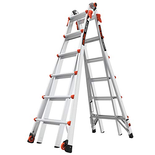 Little Giant Ladders, Velocity with Wheels, M26, 26 Ft, Multi-Position Ladder, Ratchet Leg levelers, Aluminum, Type 1A, 300 lbs Weight Rating, (15426-801)