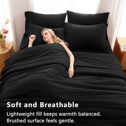 image for CozyLux Queen Comforter Set Black, 7 Pieces Bed in a Bag Soft Bedding 