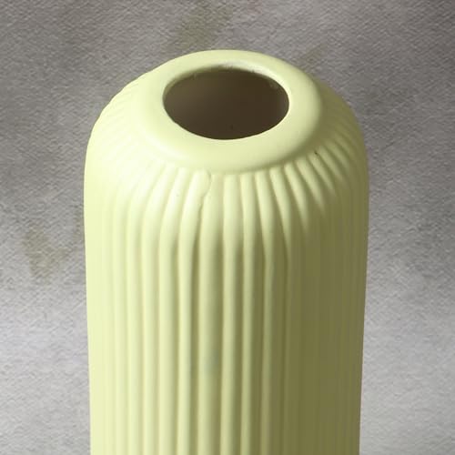 Image of KREATIVE ART'S Modern Ribbed Design Ceramic Flower Vase for Living Room, Flower Pots for Artificial Flower, Home Decoration Item, Home Decor, Vases for Living Room (Yellow, Large)