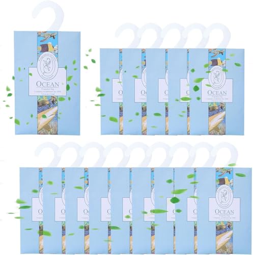 15 Pieces Laundry Fragrance Cabinet Scented Sachets Wardrobe Fragrance Freshener Fragrance Bag Wardrobe Fragrance Hanging Bag Cabinet Deodorant Natural Odour Sachet, Fragrance Sachet, Ocean 15Pcs