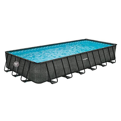 Funsicle 24'x12'x52" Oasis Designer Rectangular Frame Outdoor Above Ground Swimming Pool Set w/Accessories & Maintenance Kit, Dark Herringbone Gray Funsicle 24'x12'x52" Oasis Designer Rectangular Frame Outdoor Above Ground Swimming Pool Set w/Accessories & Maintenance Kit, Dark Herringbone Gray