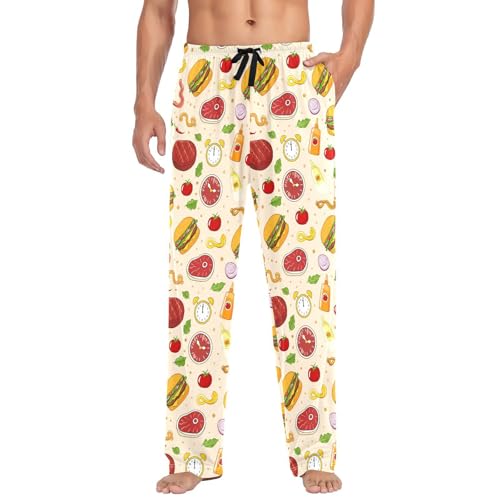 Pantalon de pyjama pour homme en S avec cordon de serrage et poches imprimé aliments colorés