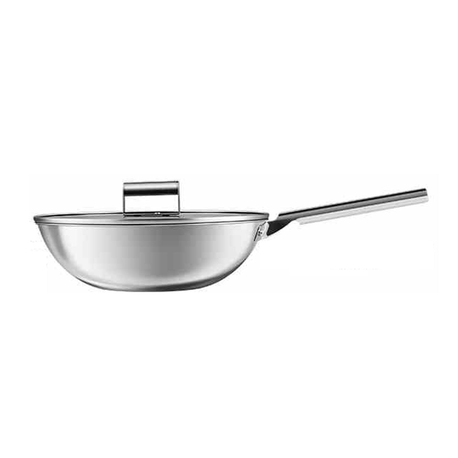 Padella Wok in Acciaio Inossidabile, Wok Friggibile con Coperchio per Cottura Professionale, Wok con Manico A Cool, Wok sul Fondo Rotondo per Elettrico, Induzione, Stufe A Gas(Size:32CM)