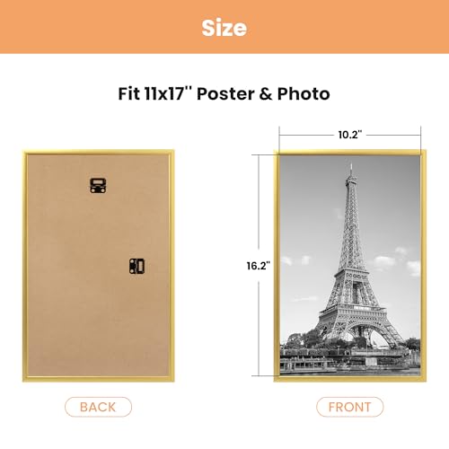 Image of upsimples 11x17 Picture Frame Gold 3 Pack, Scratch-Proof 11 x 17 Poster Frames for Photo Gallery - Slide-In Strips, Horizontal or Vertical Wall Mounting