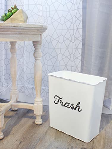 Auldhome White Enamel Trash Can, Rustic Farmhouse Wastebasket For Bathroom, Bedroom, Or Office #TOP4