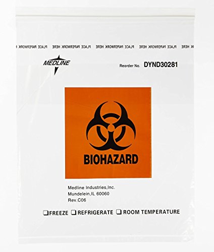 Medline DYND30281 Zip-Style Biohazard Specimen Bags, Plastic, Latex Free, 15