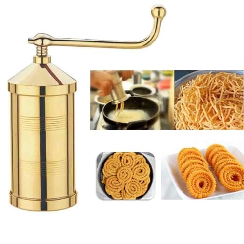 Image of Thangam Pure Brass 1000 gm Sev Sancha Machine with Free 8 Different Jali for Making Different Types of Sevaiya, Sev, Gathiya Murukku, Chakli, Bhujia Etc, Vegetable Cutting Board, Measuring Spoons