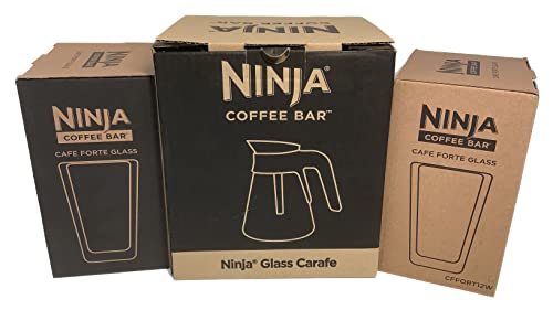 Sharkninja Genuine Ninja 43Oz (6-Cup) Glass Carafe W/ 2-Pack 12Oz Double-Wall Thermal Tumbler For Cf085 Cf086 Cf087 Cf020 Cf021 Coffee Bar Brewer #TOP5