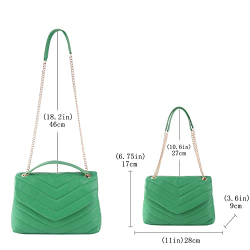 Image of Quilted Crossbody Bag for Women, Soft Vegan Leather Chevron Purses, Trendy Shoulder Handbags with Gold Chain Strap (Green)