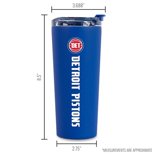 Image of Rico Industries NBA Basketball Detroit Pistons Royal Blue 24oz Stainless Steel Tumbler with Lid and Dual Functioning Lid