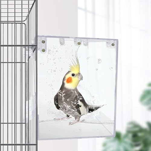 image for kathson Acrylic Bird Bath Box,Parrot Transparent No-Leakage Bathtub fo