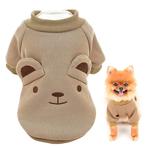 SMALLLEE_Lucky_Store Sudadera de Forro Polar para Cachorros suéter Lindo con Orejas para Perros pequeños y medianos Gato,Yorkie Chihuahua Gatito Ropa cálida de otoño e Invierno, marrón, S Cover