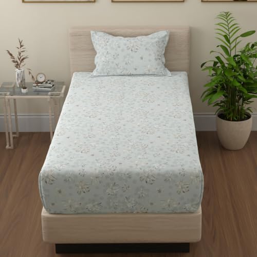 Image of Huesland by Ahmedabad Cotton 144 TC Bedsheet for Single Bed with 1 Pillow Cover | Olive Sage, Whispering Sage & Faded Sage
