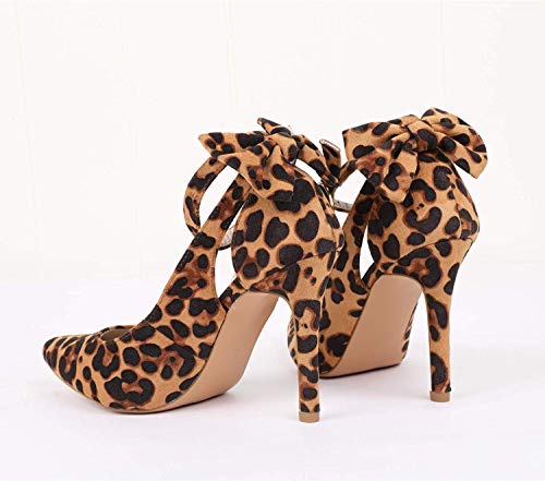 Piepiebuy Women's Pointed Toe High Heels Ankle Strap D'orsay Pumps Shoes Bow Wedding Bowtie Back Dress Sandals Leopard #TOP5