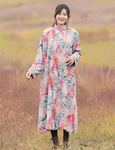 Luzu Junu Women Maxi Sherpa Lined Winter Trench Coat Floral Print Warm Jacket Coat Outdoor Windbreaker (As1, Alpha, M, Regular, Regular, Floral, M) #TOP3