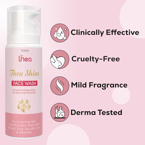 Image of Thea Shine Face Wash 100ml | 1% Salicylic Acid, 1% Glycolic Acid & 5% Aloevera Extract Foaming Face Wash | Meticulously Crafted for Acne, Blackheads, & Clogged Pores | Fights Pimple, Blackheads & Breakouts | Removes Dirt