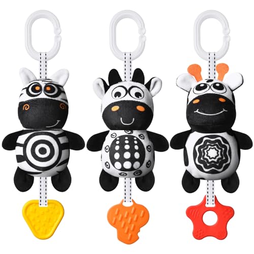 Aolso Giocattoli Sonaglio da Appendere,Giocattoli per Passeggino, Giochi per Bambini Ad Alto Contrasto, Forma Animale, Educativo di Peluche per Neonati Bambini da 0+ Mesi, Zebra