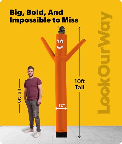 Image of LookOurWay Air Dancers Inflatable Tube Man Attachment - 10 Feet Tall Wacky Waving Inflatable Dancing Tube Guy for Business Promotion - Blower Not Included - Orange