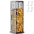 Trygoal 4ft Firewood Rack Outdoor, Fire Wood Storage Log Rack with Leaf Pattern Hooks Adjustable Feet, Log Holder for Indoor Patio Deck Balcony Black