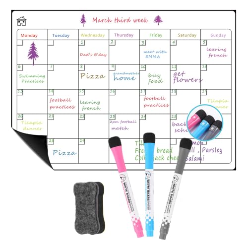 HORREX A3 Calendrier Magnetique Frigo, Planning Semaine Lnclure 3 Marqueurs et 1 Gomme, Tableau Organisation Famille, Semainer Effaçable Parfait pour...