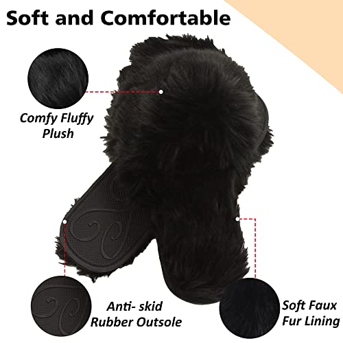 Fuzzy Open Toed Slippers for Womens Furry Home Slippers Fluffy Slip on House Shoes Indoor Outdoor Slippers2