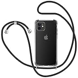SAMCASE Funda con Cuerda para iPhone 12 / iPhone 12 Pro 6.1'', Carcasa Transparente TPU Suave Silicona Case con Correa Colgante Ajustable Collar Correa de Cuello Cadena Cordón - Negro