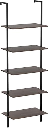 Miniatura 4 de Aboxoo Estantería de escalera 2 piezas, estantería abierta de 5 niveles, estantería de pared de madera, con respaldo abierto, estante de plantas y