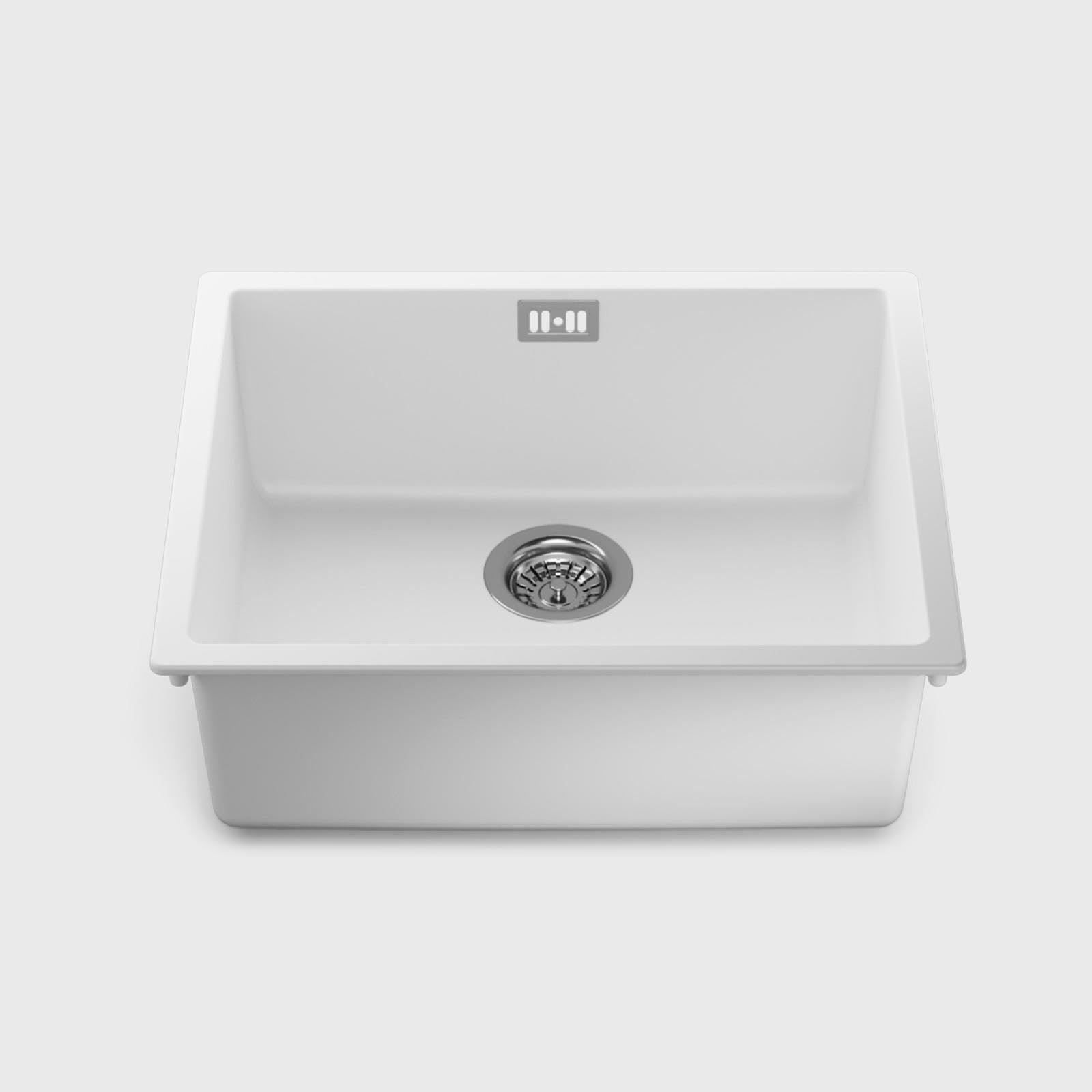 LD54WH – Fregadero de cocina 1 seno blanco – Composite BIO – Empotrable o Bajo Encimera – 55 x 45 x 20,8 cm