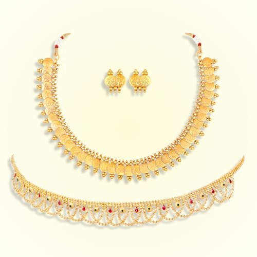 Image of Peora Gold Plated Bridal Jewellery Set with Kamarband Gift for Women Indian Traditional Ethnic Wedding