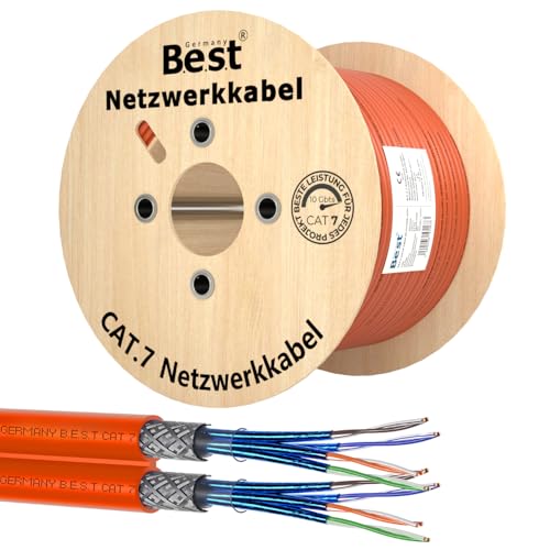 Germany B.e.s.t CAT 7 Netzwerkkabel 250m Duplex Verlegekabel S/FTP LAN Kabel reines Kupfer 10 Gbit/s PoE+ geeignet LSZH Ethernet Datenkabel für High-Speed-Internet & Netzwerkinstallation
