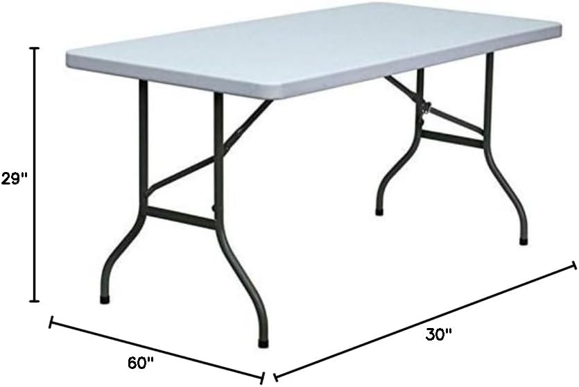 BOWERY HILL Rectangular Blow Molded Folding Table, Granite White Plastic/Metal, 60 x 30 in, Waterproof, Impact and Stain Resistant, Folding Legs, Indoor/Outdoor Use, Seats 6 Adults