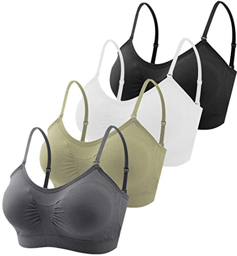Omisy 4 Pieces V Neck Padded Bralette Cami Bra Wireless Tank Top Bra Sports Bra with Adjustable Straps