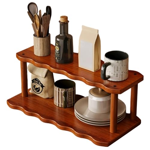 Présentoir pour tasses à café étagère 2 niveaux organisateur bois noyer 15.75"
